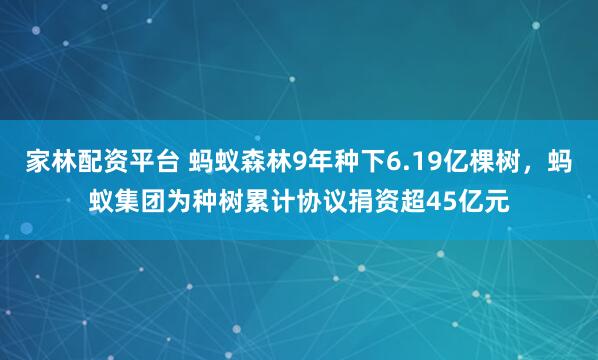 家林配资平台 蚂蚁森林9年种下6.19亿棵树，蚂蚁集团为种树累计协议捐资超45亿元